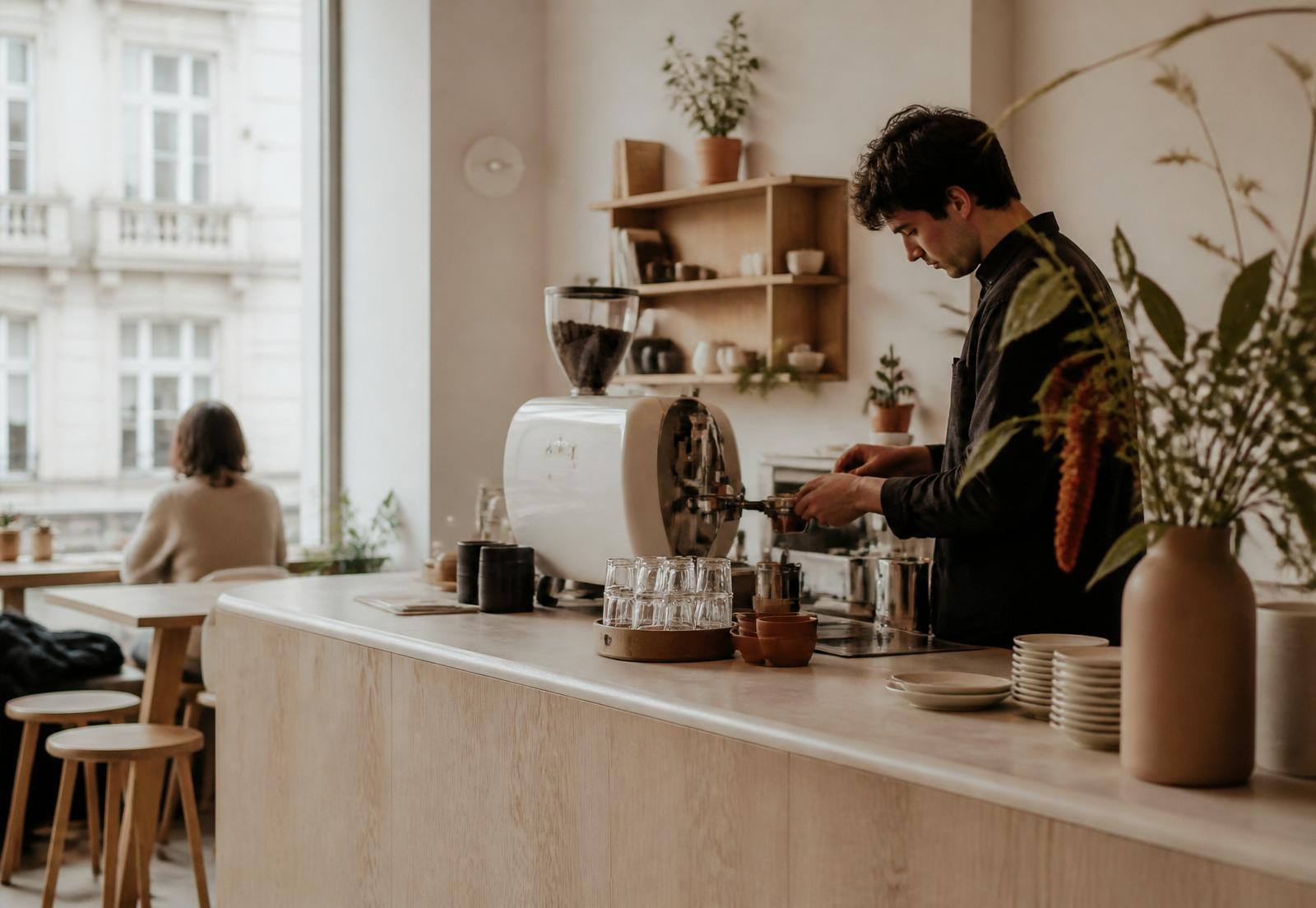 Barista préparant un café derrière le comptoir